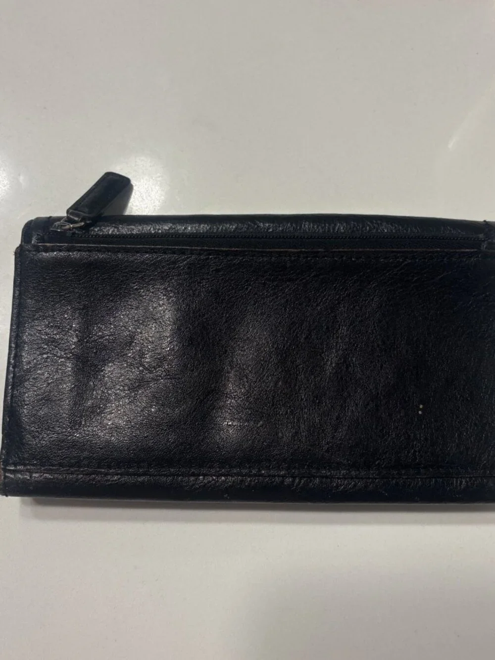 Fossil Black Genuine Leather Woman's Trifold Wallet With Outer Pocket